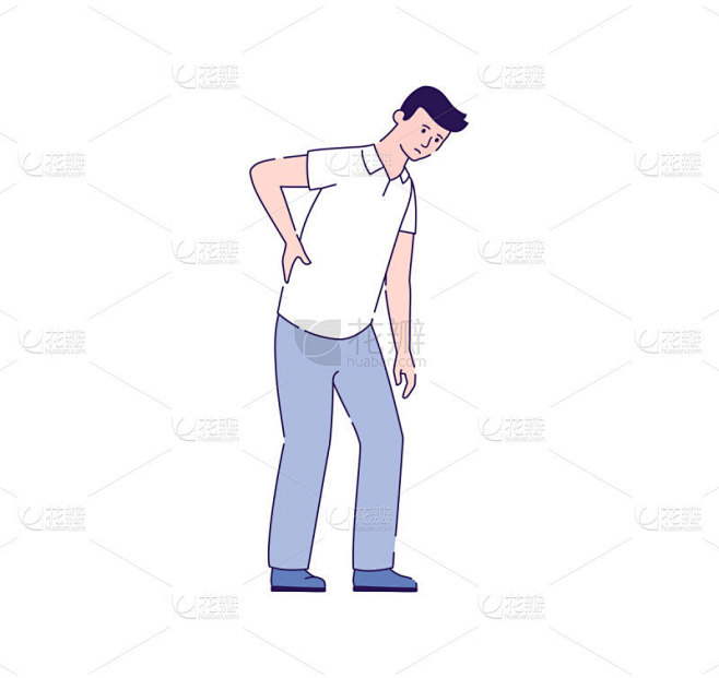 绘画插图,男人,背痛,矢量,动画片,整形器具,平坦的,白色背景,分离着色,生病