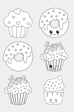 手绘甜甜圈黑色线稿简笔画免抠素材