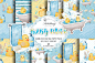 水彩小黄鸭宝宝数码纸图案素材包 Watercolor Baby Duck digital paper pack - 设汇