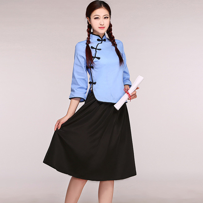 女五四学生装棉民国时期古装服装校服毕业服写真中山装-淘宝网服饰