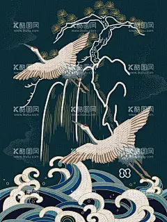 中国风国潮背景  - 源文件下载【酷图网】山水画,插画,风景,仙鹤,白鹤,花鸟,传统元素,传统素材,山峰,桃花树,国峰崛起,国风插图,壁画,挂画,绘画,风景画,板绘国画,水墨,水墨山水,水墨画,装饰画,抽象,意境,创意,祥云,云雾,综艺,国潮,国风元素,电子水墨画