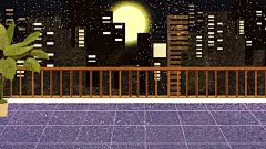 月光手绘清新高级感城市建筑素材