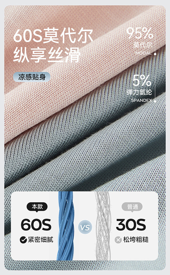【顺滑无感莫代尔】3条装含蚕丝抑菌档透气...
