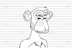 黑白无聊的猿游艇俱乐部草图NFTs 。单色猴子字符图解孤立.艺术收藏品