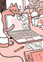 现居费城的美国插画家、漫画家，这组少女卡通插画基本上可以算作她的自画像，记录下了她与工作、垃圾、无聊和猫咪缠斗的每一天---- ​​​​