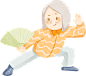 手绘肌理风格中年老年人保健插图-舞扇子
