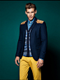 Zara Yellow Slim Fit Jeans, George Navy Blazer, American Apparel Winter Blue Sweater