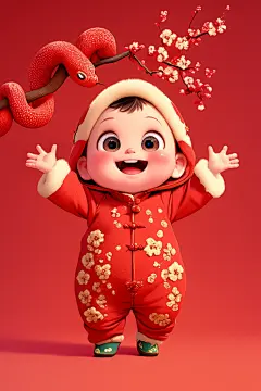新年春节蛇年生肖蛇拜年宝宝儿童模型图片
