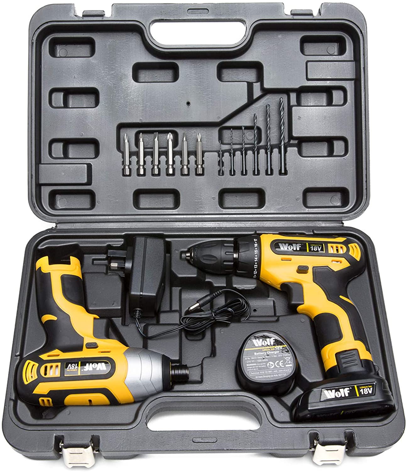 Wolf 18v lithium ion drill driver & impact driver kit sale