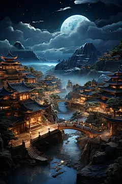 国风山水中式景观风景