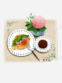 插画高清素材 下午茶 咖啡 装饰 面包 免抠png 设计图片 免费下载