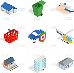 城市,计算机图标,分离着色,乡村,房屋,汽车,太空,交通,摩天大楼,布置