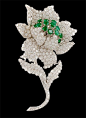 DEPOSE Two Tone Diamond and Emerald Flower Brooch - Yafa Jewelry