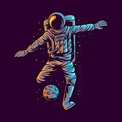 踢球宇航员太空人插画矢量图设计素材
