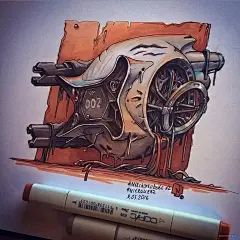 一组超炫酷纸上3D骷髅和机甲插画