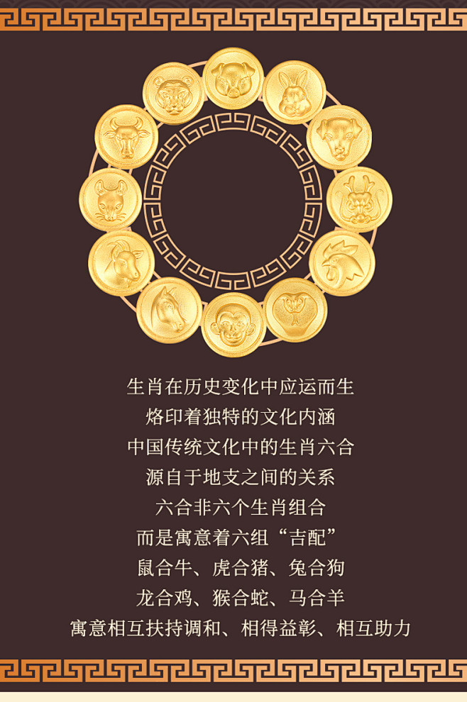明牌珠宝足金串珠 古法黄金生肖六合鼠牛转...