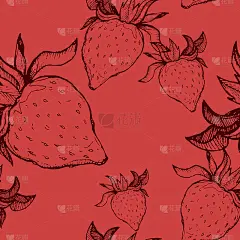 手绘无缝图案-甜草莓。素描的背景