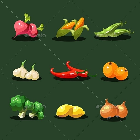 水果和蔬菜.有机食物图标矢量-对象Fru...