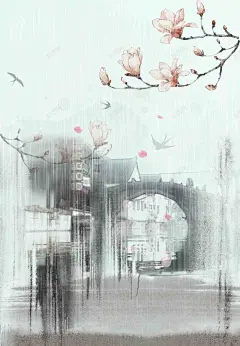 手绘雨中的春天海报背景模板 背景 设计图片 免费下载 页面网页 平面电商 创意素材