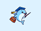 海豚老师教学学习工作袋简单友好的讲师导师毕业帽子学校孩子儿童插图人物吉祥物可爱可爱老师鱼海豚