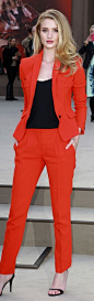 Rosie Huntington-Whiteley's red pants suit, black top, and black sandals that she wore in London on February 18, 2013.: 