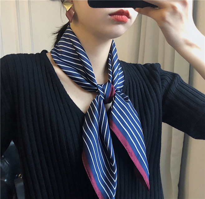 韩国条纹领巾绑包包丝巾女春秋百搭chic...