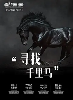 黑底寻找千里马招聘宣传海报