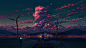 General 1920x1080 artwork night stars clouds wind turbine railway Chihiro