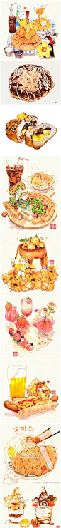 586 韩系 talbi 手绘美味食物蛋糕甜点 水彩插画临摹参考美术素材-淘宝网