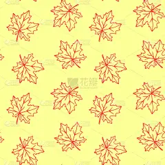 无缝模式的轮廓枫叶孤立在一个白色的背景。简单的矢量纹理的织物，邀请，家用纺织品。秋天的概念，森林，落