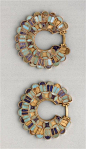 cloisonné earrings, susa acropolis 400 b.c. gold, lapis lazuli, turquoise. achaemenid persian period.: