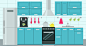 AI矢量卡通手绘室内空间场景插画阁楼客厅厨房家具H5网页设计素材