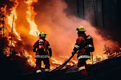 消防处标志消防员救火背影摄影图片