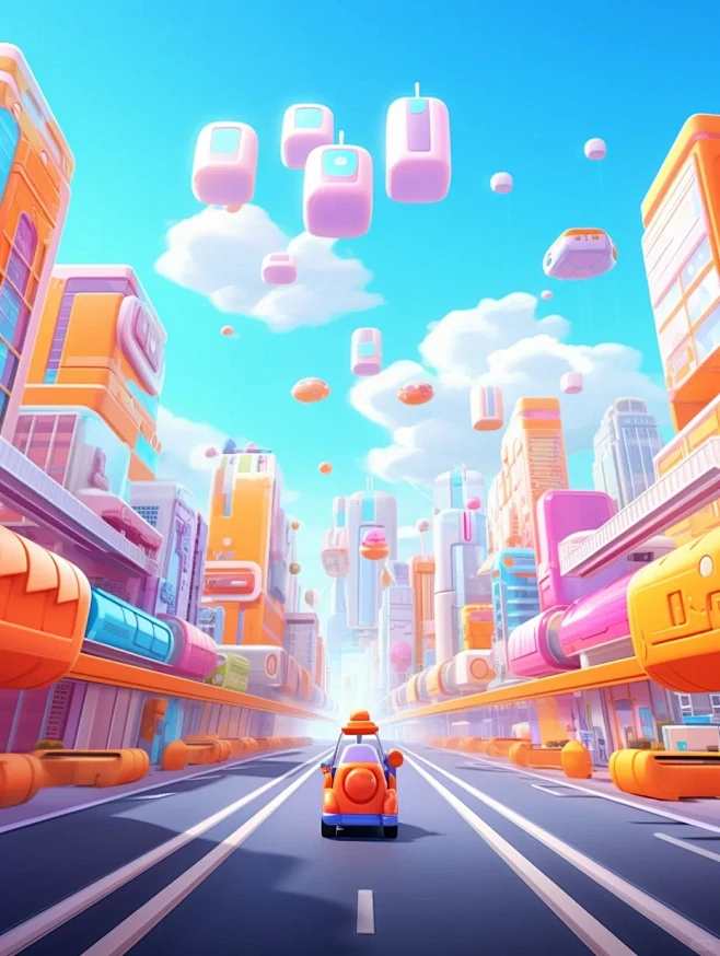 a short video showing an animated city with cartoon characters riding ...