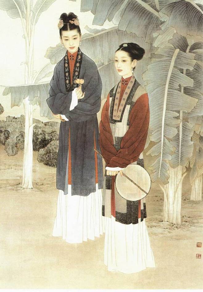 赵国经王美芳工笔仕女画