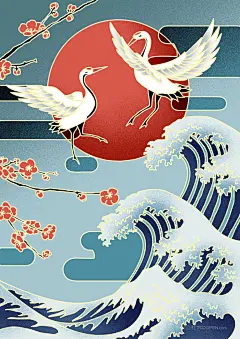 最新浮世绘风格插画手机壁纸psd模板