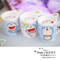 哆啦a梦机器猫 可爱原创意带盖骨瓷情侣马克杯 日式手绘陶瓷杯子