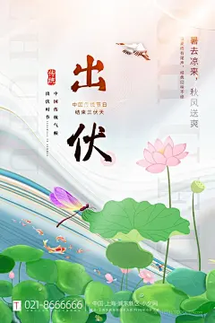 夏天清新荷花24节气出伏海报 (4)