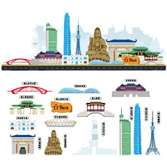 广东佛山地标建筑剪影标志会展背景山旅游景点桂林城市Ai矢量素材