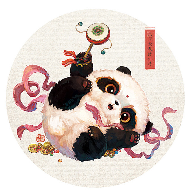 中国民俗熊猫财源滚滚来熊猫滚滚是全世界都为之倾倒的萌物我将憨态