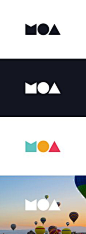 Logo design for MOA, the first online advertising network in Myanmar. Three stylized and minimal letters ("M", "O", "A") serve as brand icons. The lettermark designed by LET'S PANDA, Vancouver.