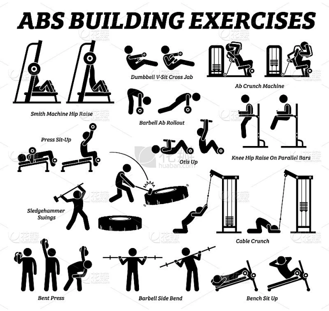 Abs and abdomen building exercise and muscle build素材-花瓣网