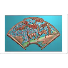 扇形双鹿15 雕刻素材大全设计精雕图片_5335166474