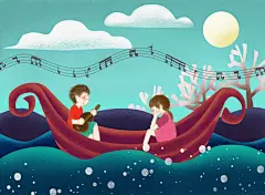 绿红清新创意高端素雅情侣爱情插画