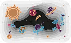 手绘空间插图与火箭，宇航员，行星和外星人。可爱，儿童的矢量画关于宇宙飞船，飞碟和航天飞机。有土星、木
