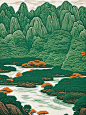 版画风格壁纸·森系背景图