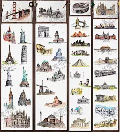 城市地标建筑水彩绘画 【酷图网】城市,地标,建筑,水彩,绘画,手绘,