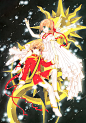 【出处】剧场版《被封印的卡片》含限定绘画组预售票 素描簿
【CLAMP评语】在完成构图设计时觉得：背景看起来有点冷清。正在考虑是否有什么可以加入背景时，突然想起了之前收到浅香导演之托，而设计的（出现在《被封印的卡片》中）游乐场标志。我将其拿出来加上立体的造型设计后放入了背景中。其设计的主题是：太阳与月亮。 
