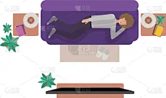 男人,性格,头像,航拍视角,可爱的,姿态,二件式睡衣,鞋具,电视机,休息