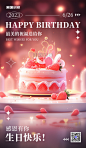 蛋糕生日快乐红色AIGC海报